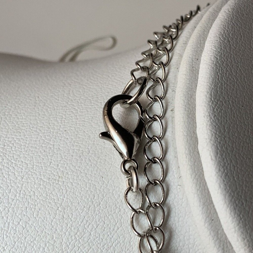 Silver Tone Trace Chain Necklace With Pink Crystal (NA7,NA8) - Picture 3 of 3